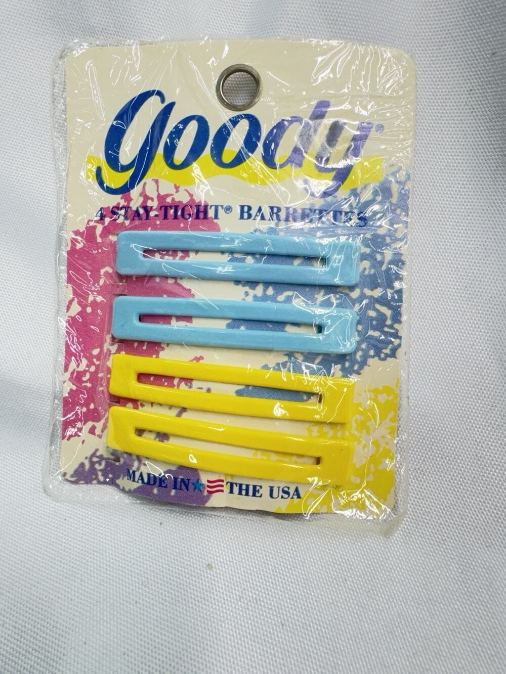 Vintage Goody 2.5"‎ Stay Tight Barrettes USA Made 1989 Black Blue Yellow NEW NIP